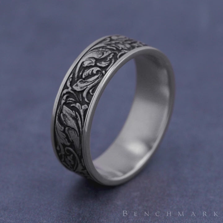 The Vineyard Men's Wedding Band in 14K White Gold - 7.5mm Width by Benchmark