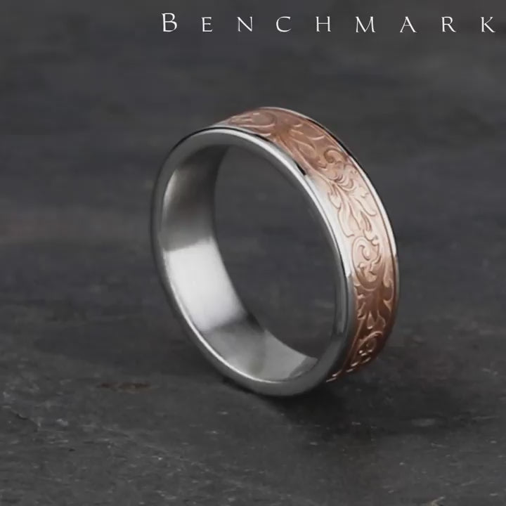The Prince Men's Wedding Band in 14K White and Rose Gold - 6.5mm Width by Benchmark