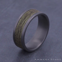 The Elm Men's Wedding Band in Grey Tantalum and 14K Yellow Gold - 8mm Width by Ammara Stone