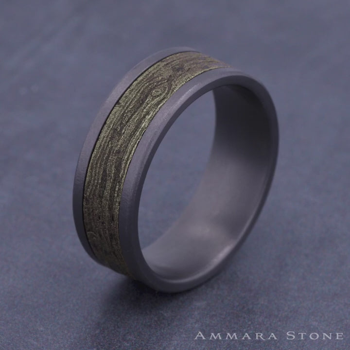 The Elm Men's Wedding Band in Grey Tantalum and 14K Yellow Gold - 8mm Width by Ammara Stone