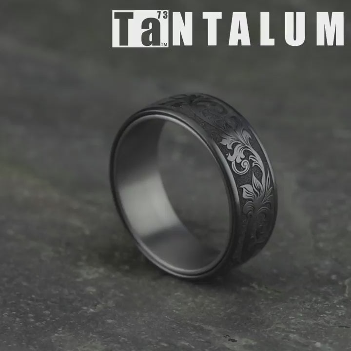 The Palace Men's Wedding Band in Grey Tantalum and Black Titanium - 8mm Width by Tantalum