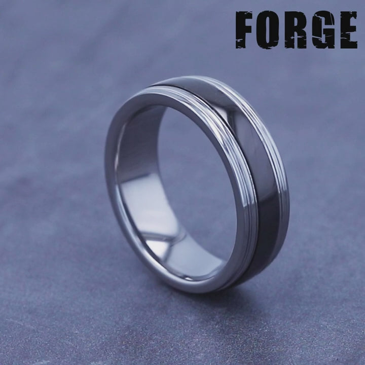The Wraith Men's Wedding Band in Tungsten and Black Ceramic - 7mm Width by Forge
