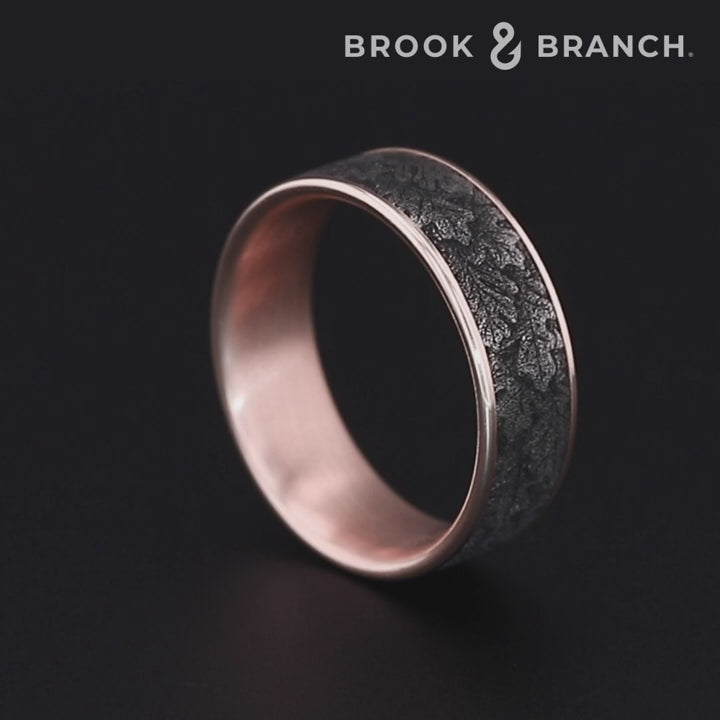 The Oak Men's Wedding Band in 14K Rose Gold and Grey/Black Titanium - 7.5mm Width by Brook and Branch