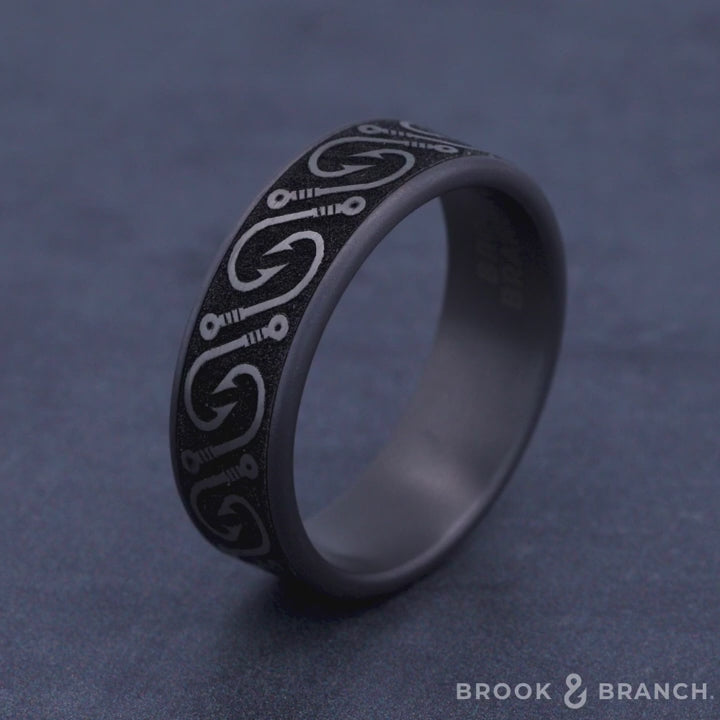 The Hook Men's Wedding Band in Grey Tantalum and Grey/Black Titanium - 7.5mm Width by Brook and Branch