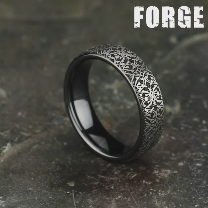 The Sultan Men's Wedding Band in Grey and Black Titanium - 6.5mm Width by Forge