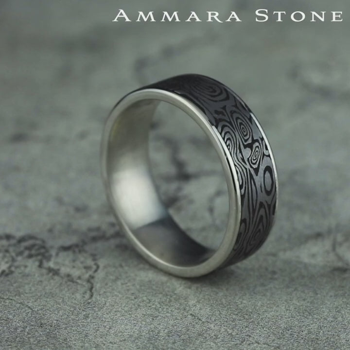 The Vortex Men's Wedding Band in 14K White Gold and Grey Tantalum - 7.5mm Width by Ammara Stone