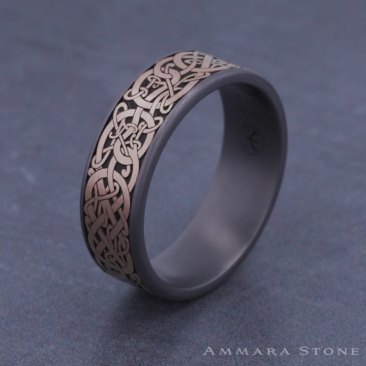 The Bergen Men's Wedding Band in Grey Tantalum and 14K Rose Gold - 7.5mm Width by Ammara Stone
