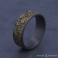The Oak Men's Wedding Band in Grey Tantalum and 14K Yellow Gold - 7.5mm Width by Brook and Branch