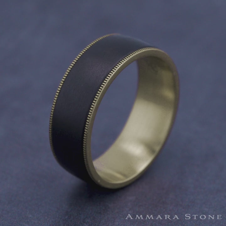 The Mentor Men's Wedding Band in 14K Yellow Gold and Black Titanium - 8mm Width by Ammara Stone