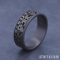 The Skull King Men's Wedding Band in Grey Tantalum and Grey/Black Titanium - 7.5mm Width by Tantalum