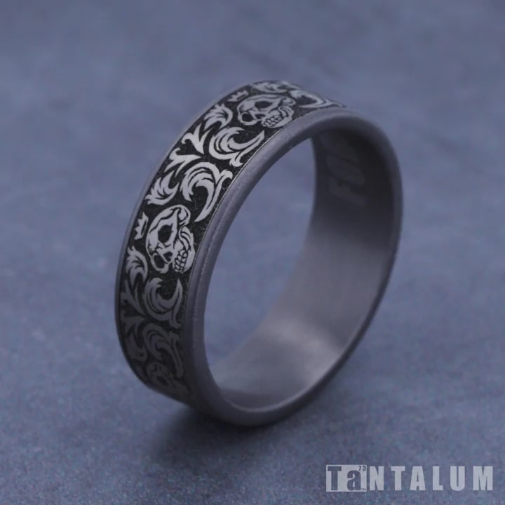 The Skull King Men's Wedding Band in Grey Tantalum and Grey/Black Titanium - 7.5mm Width by Tantalum