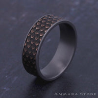 The Drogon Men's Wedding Band in Grey Tantalum and 14K Rose  Gold - 7.5mm Width by Ammara Stone