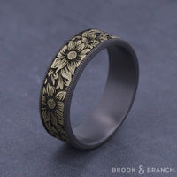 The Sunflower Men's Wedding Band in Grey Tantalum and 14K Yellow Gold - 7.5mm Width by Brook and Branch