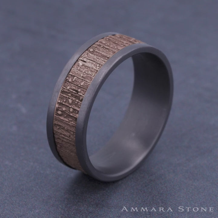 The Alder Men's Wedding Band in Grey Tantalum and 14K Rose Gold - 8mm Width by Ammara Stone