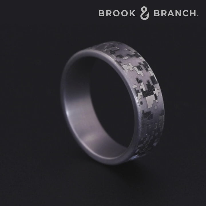 The Digital Camo Men's Wedding Band in Grey Tantalum - 7mm Width by Brook and Branch