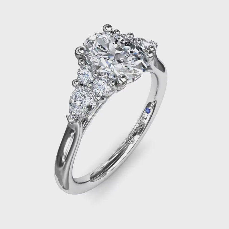 Fana - Pear Side Cluster Diamond Engagement Ring - S4168 - Available in 14K & 18K Gold (White, Yellow or Rose) and Platinum