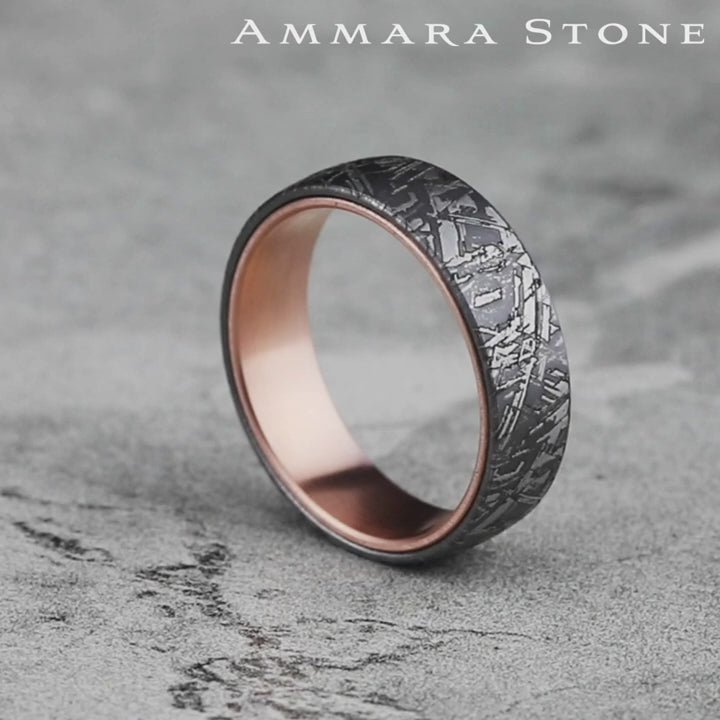 The Diablo Men's Wedding Band in Grey Tantalum and 14K Rose Gold - 6.5mm Width by Ammara Stone