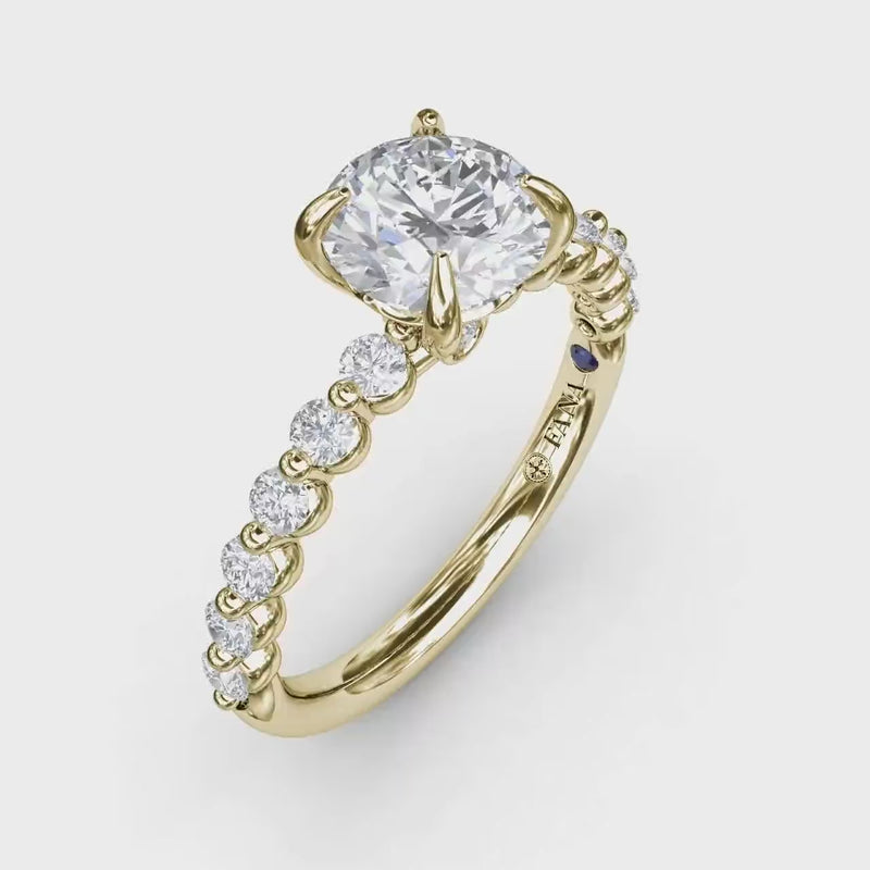 Fana - Contemporary Round Diamond Solitaire Engagement Ring With Diamond Band - S3244 - Available in 14K & 18K Gold (White, Yellow or Rose) and Platinum