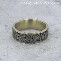 The Comanche Men's Wedding Band in 14K Yellow Gold and Grey/Black Titanium - 7.5mm Width by Ammara Stone