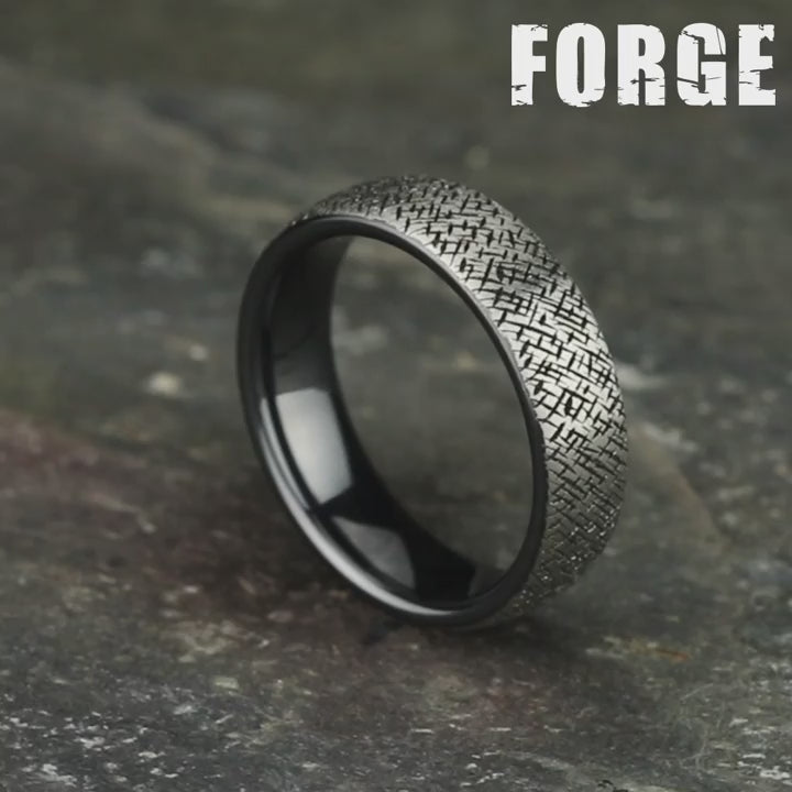 The Master Men's Wedding Band in Grey/Black Titanium - 6.5mm Width by Forge