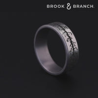 The Wood Burn Men's Wedding Band in Grey Tantalum and Grey/Black Titanium - 7.5mm Width by Brook and Branch