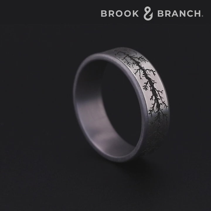 The Wood Burn Men's Wedding Band in Grey Tantalum and Grey/Black Titanium - 7.5mm Width by Brook and Branch