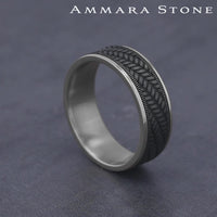 The Vanguard Men's Wedding Band in 14K White Gold and Grey Tantalum - 7.5mm Width by Ammara Stone