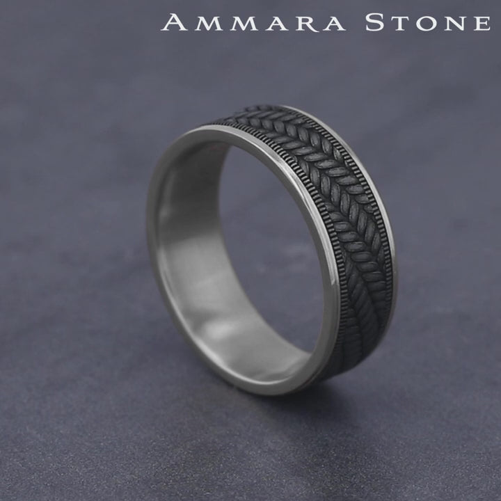 The Vanguard Men's Wedding Band in 14K White Gold and Grey Tantalum - 7.5mm Width by Ammara Stone