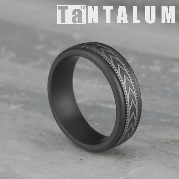 The Arrow Men's Wedding Band in Darkened Tantalum - 7mm Width by Tantalum