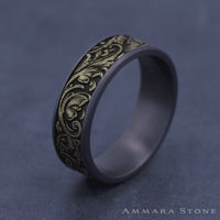 The Vineyard Men's Wedding Band in Grey Tantalum and 14K Yellow Gold - 7.5mm Width by Ammara Stone