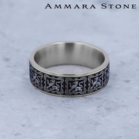 The Guardian Men's Wedding Band in 14K White Gold and Grey/Black Titanium - 7.5mm Width by Ammara Stone