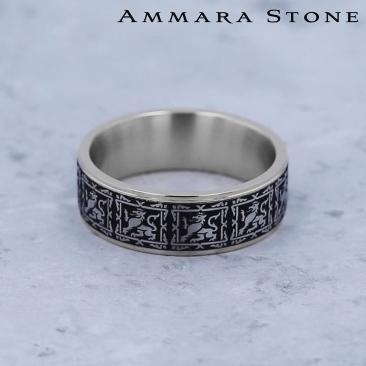 The Guardian Men's Wedding Band in 14K White Gold and Grey/Black Titanium - 7.5mm Width by Ammara Stone