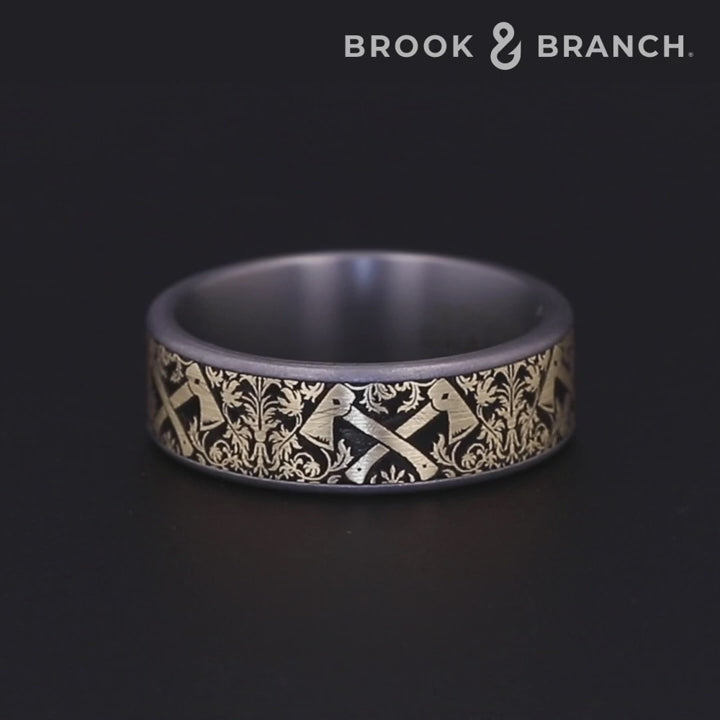 The Hotshot Men's Wedding Band in Grey Tantalum and 14K Yellow Gold - 7.5mm Width by Brook and Branch