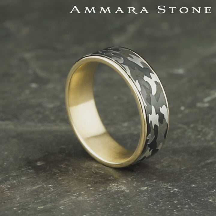 The Rebel Men's Wedding Band in 14K Yellow Gold and Grey Tantalum - 7.5mm Width by Ammara Stone