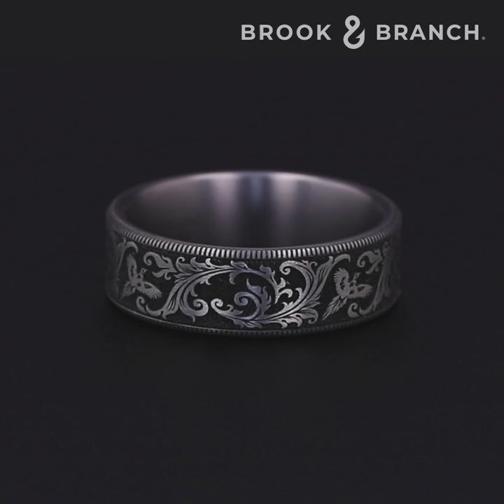 The Pheasant Men's Wedding Band in Grey Tantalum and Grey/Black Titanium - 7.5mm Width by Brook and Branch