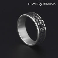 The Spur Men's Wedding Band in 14K White Gold and Grey/Black Titanium - 7.5mm Width by Brook and Branch