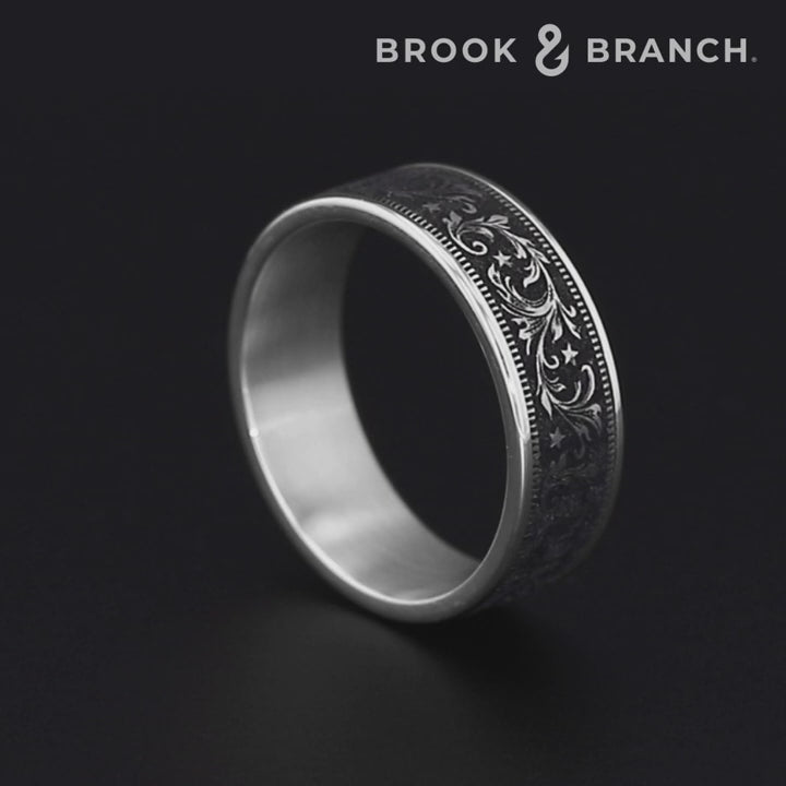 The Spur Men's Wedding Band in 14K White Gold and Grey/Black Titanium - 7.5mm Width by Brook and Branch