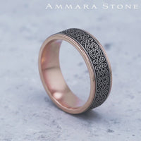 The Mihrab Men's Wedding Band in 14K Rose Gold and Grey/Black Titanium - 7.5mm Width by Ammara Stone