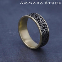 Thors Hammer Men's Wedding Band in 14K Yellow Gold and Grey-Black Titanium - 7.5mm Width by Ammara Stone