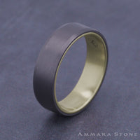 The Nobleman Men's Wedding Band in 14K Yellow Gold and Grey Tantalum - 6.5mm Width by Ammara Stone