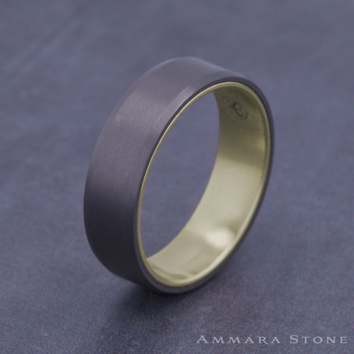 The Nobleman Men's Wedding Band in 14K Yellow Gold and Grey Tantalum - 6.5mm Width by Ammara Stone