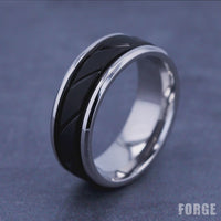The Ridge Men's Wedding Band in Black and White Cobalt - 8mm Width by Forge