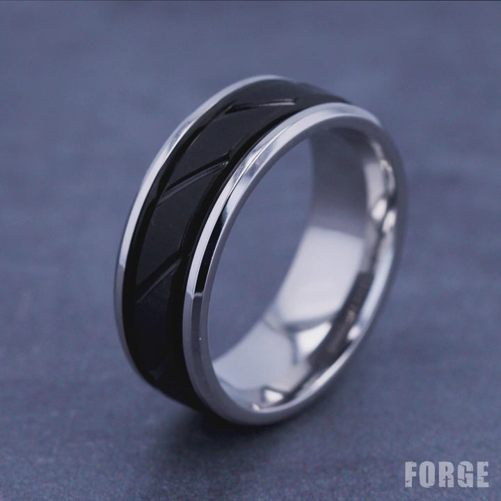 The Ridge Men's Wedding Band in Black and White Cobalt - 8mm Width by Forge