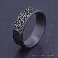The Olympia Men's Wedding Band in Grey Tantalum and 14K White Gold - 7.5mm Width by Ammara Stone