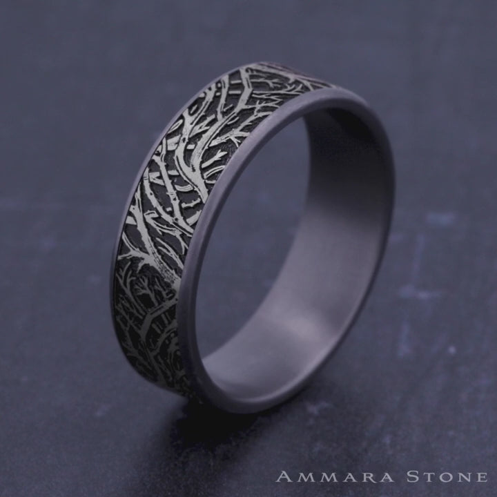 The Olympia Men's Wedding Band in Grey Tantalum and 14K White Gold - 7.5mm Width by Ammara Stone