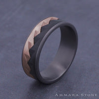 The Range Men's Wedding Band in Grey Tantalum, Black Titanium, and 14K Rose Gold - 7.5mm Width by Ammara Stone