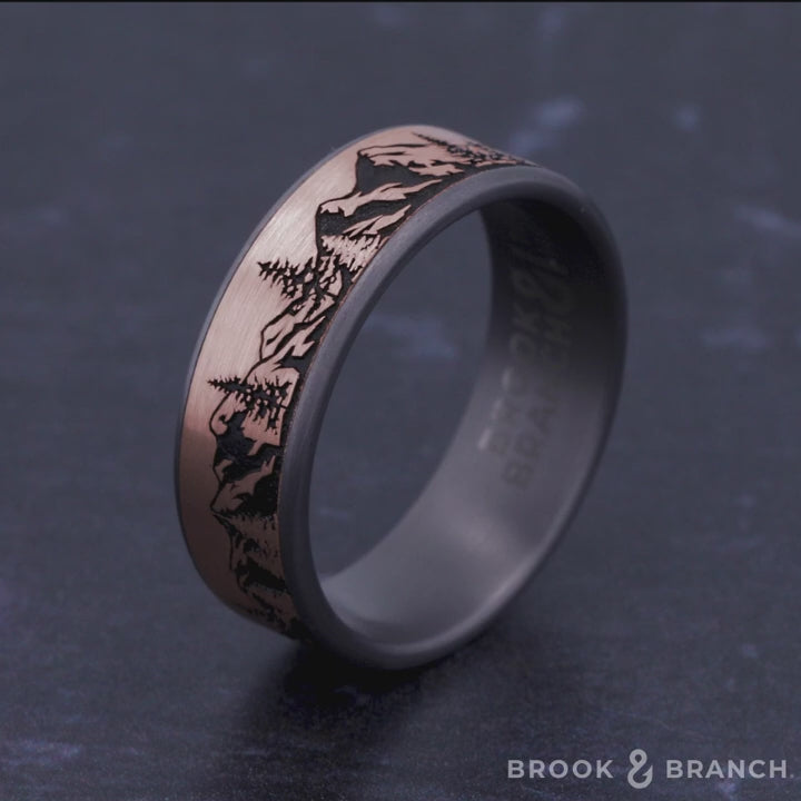 The Peak Men's Wedding Band in Grey Tantalum and 14K Rose Gold - 7.5mm Width by Brook and Branch