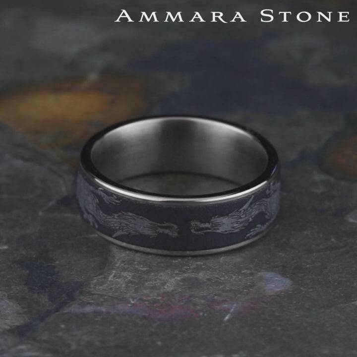 The Protector Men's Wedding Band in 14K White Gold and Darkened Tantalum - 7.5mm Width by Ammara Stone