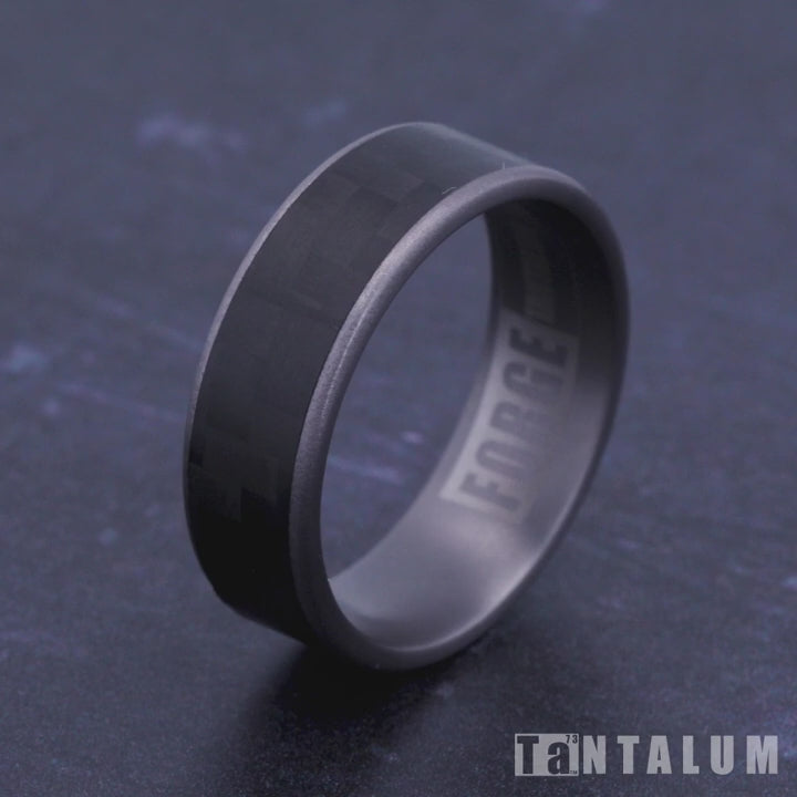 The Shadow Men's Wedding Band in Grey Tantalum and Black Carbon Fiber - 7.5mm Width by Tantalum