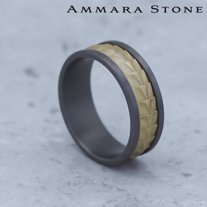 The Dundee Men's Wedding Band in Grey Tantalum and 14K Yellow Gold - 8mm Width by Ammara Stone
